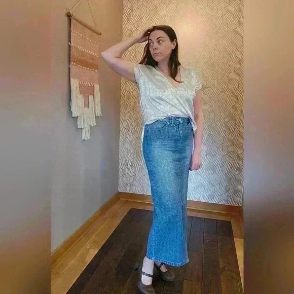 UnionBay Denim Maxi Skirt With Front Slit - Has Repair Size 9 - Picture 1 of 9